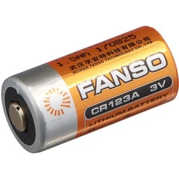 CR123A, Li-MnO2 батарея типоразмера 123A номинальным напряжением 3 В ёмкостью 1.5 Ач стандарт выводы Траб: -40...85 °C, FANSO